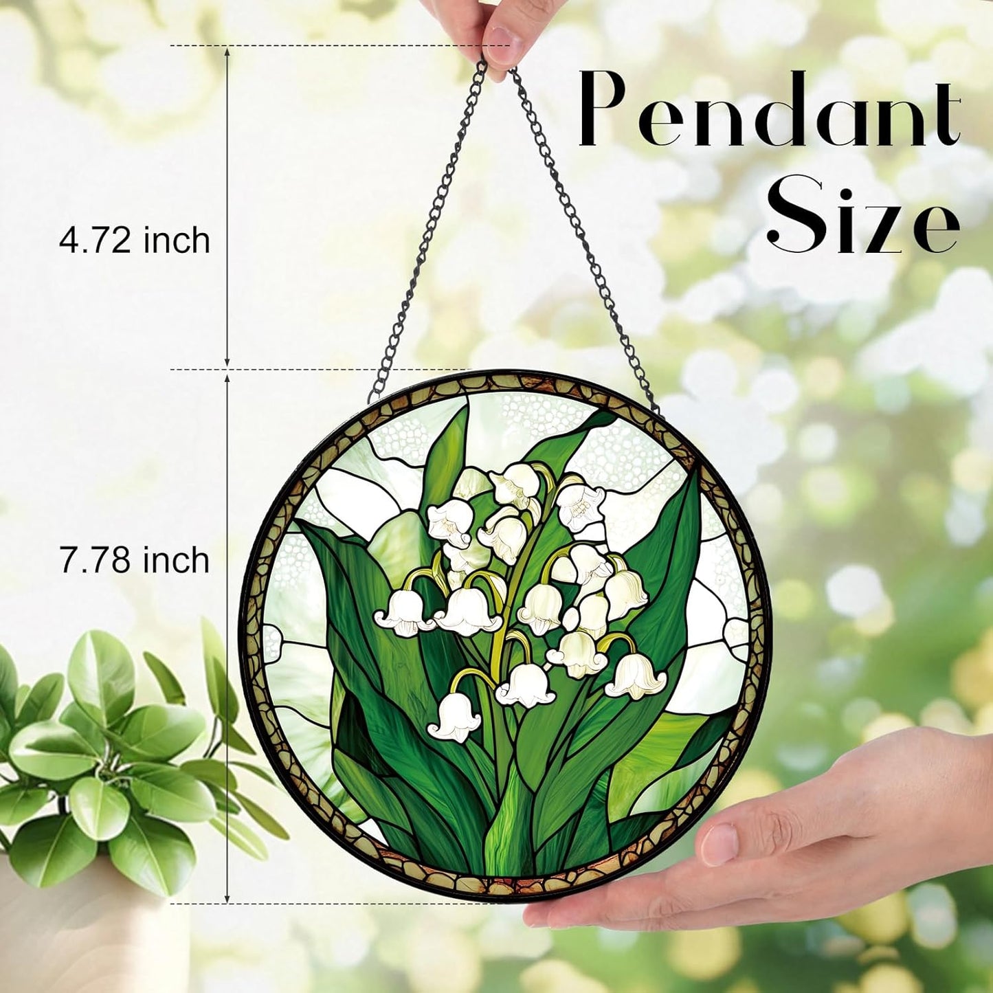 Lily of The Valley Flower Suncatcher -7.9 in Stained Glass Window Hanging Sun Catcher Garden Decor