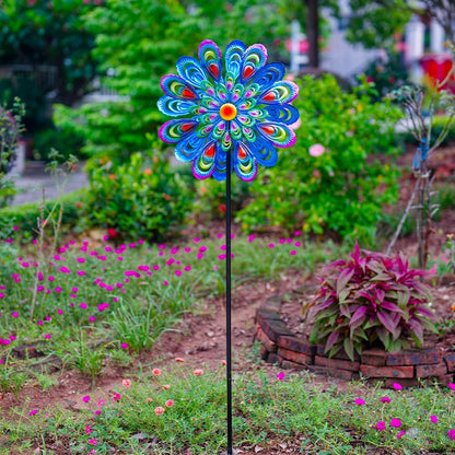 Peacock Wind Spinner, 21" Dia Large Kinetic Wind Sculptures & Spinners Outdoor, 68 Inch Tall Metal Windmill for Garden Yard Decor