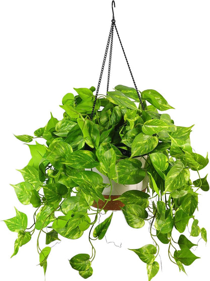 QIANYUN Fake Pothos Ivy Plant for Home Decor – 28" Fake Hanging Plants with Pot, Artificial Silk Greenery for Indoor Shelf, Bedroom, Living Room, Bathroom, or Office Decoration
