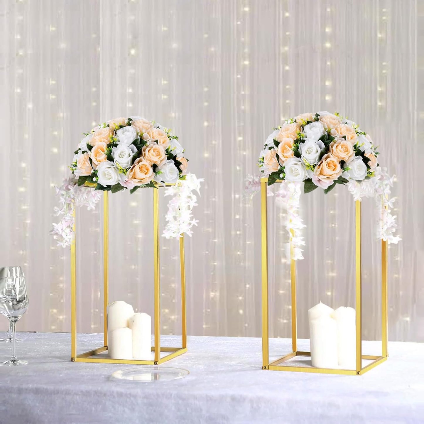 Cylinder Stands for Parties & Plants,2pcs Gold Square Wedding Flower Pedestal Stands for Centerpieces, 15.7 inch