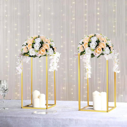 Cylinder Stands for Parties & Plants,2pcs Gold Square Wedding Flower Pedestal Stands for Centerpieces, 15.7 inch