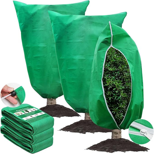 3 Pcs Large Plant Covers Freeze Protection 47.5" X 71.2",Reusable Winter Cold Weather Frost Blankets for Outdoor Plants with Drawstring and Zipper,Outdoor Tree Jackets (M:31.5"*47.5", Green)