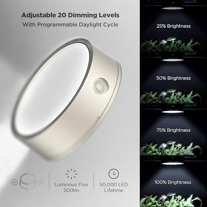 ONF Mist O+ App Controlled Via Bluetooth Magnetic Full Spectrum Grow Light, Colorfull LED Indoor Plant Light, Puck Light 4 Level dimmable 3 Color Temperature, Under Cabinet Grow Light, Beige