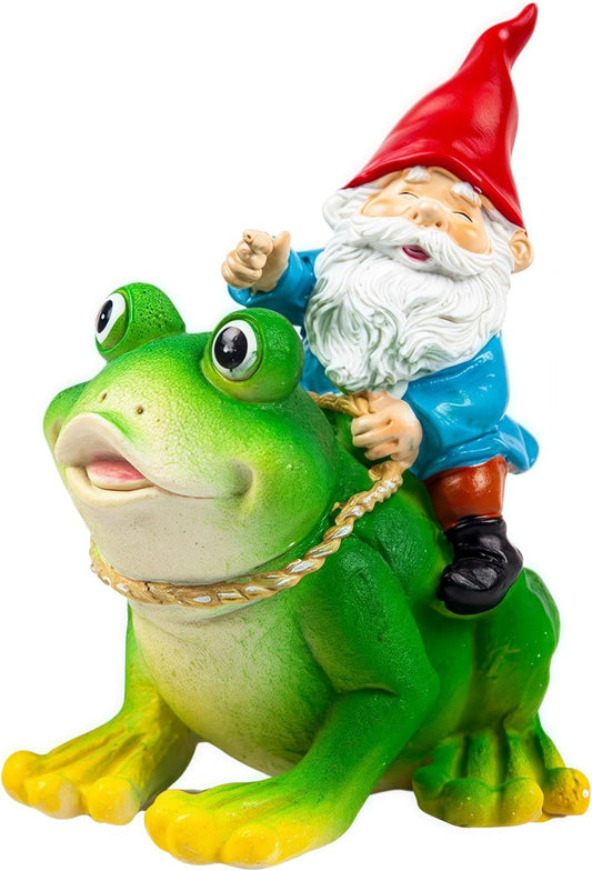 Gnome Riding on Frog Garden Statue Outdoor Garden Frog Statue for Yard Decoration Lawn Ornament Gardening Gifts for Women Mom Grandma