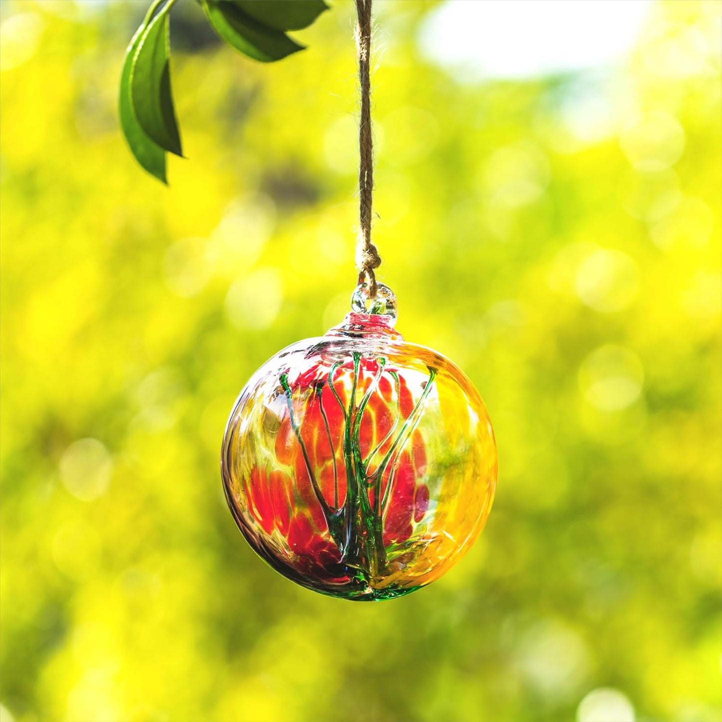 4” Tree of Life Witch Balls, Gazing Balls Hanging Friendship Balls, Hand-Blown Glass Christmas Ornament for Window Outdoor Home Decor, Garden Decoration, Gifts for Women (Yellow