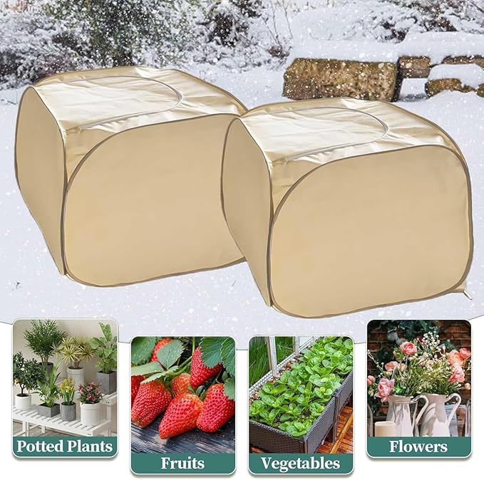 2 Pack Pop Up Plant Freeze Protection Covers, Shrub Frost Covers Outdoor Plant Protectors Frost Cloth Covers for Winter Protecting Fruit Potted and Shrub from Freezing Animals Eating(2 Pack 23x23x23")