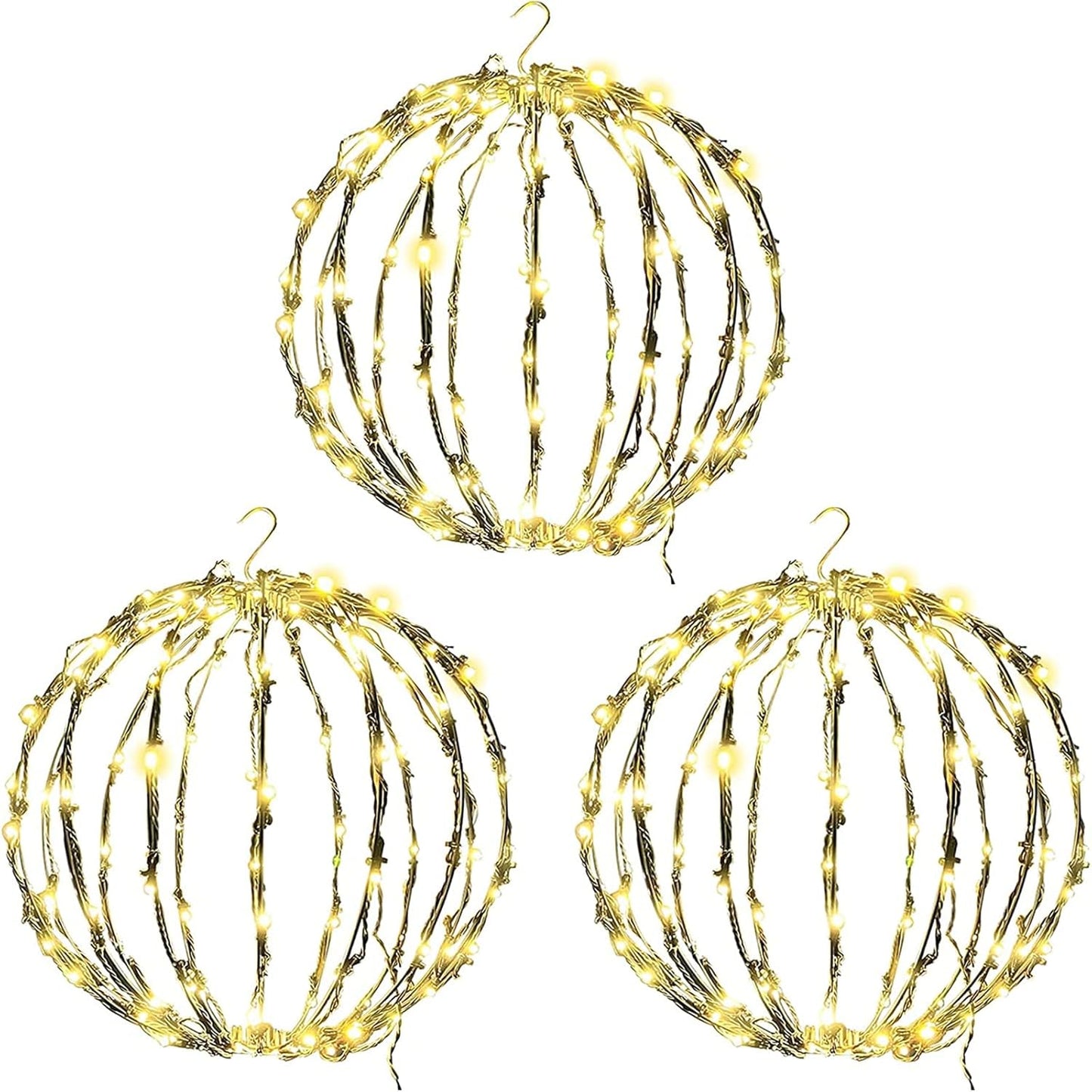 LED Light Balls Metal Hanging Tree Sphere Globe Light for Patio Holiday Festival Garden Decor (16 Inch 3 Pack)