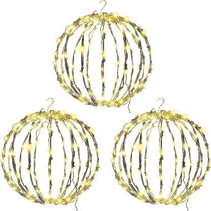 LED Light Balls Metal Hanging Tree Sphere Globe Light for Patio Holiday Festival Garden Decor (16 Inch 3 Pack)