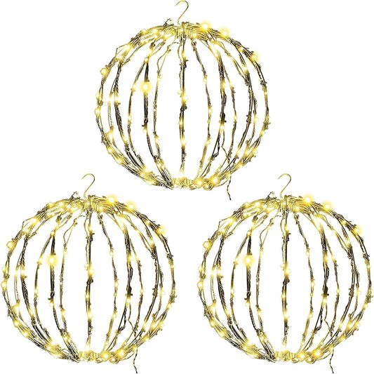 LED Light Balls Metal Hanging Tree Sphere Globe Light for Patio Holiday Festival Garden Decor (12 Inch 3 Pack)