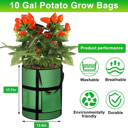 10 Gallon Potato Grow Bags with Viewing Window, 300G Nonwoven Garden Planting Pots, Heavy-Duty Surround Handles for Gardening Supplies (6Pack Grow Bags)