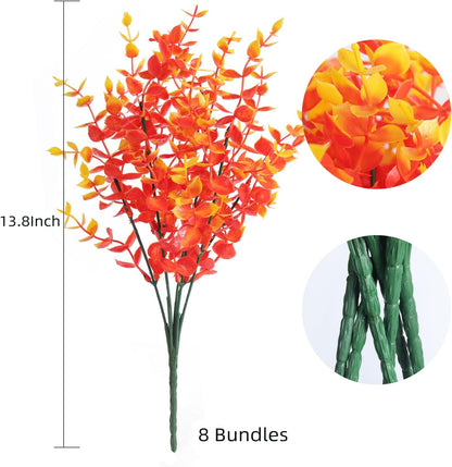 RECUTMS Artificial Outdoor Mums Artificial Eucalyptus Stems Faux Outdoor Boxwoods Faux Flowers for Outside Planters Outdoor Fake Potted Plants Faux Ferns for Outdoor Planter Large(Gold Eucalyptus)