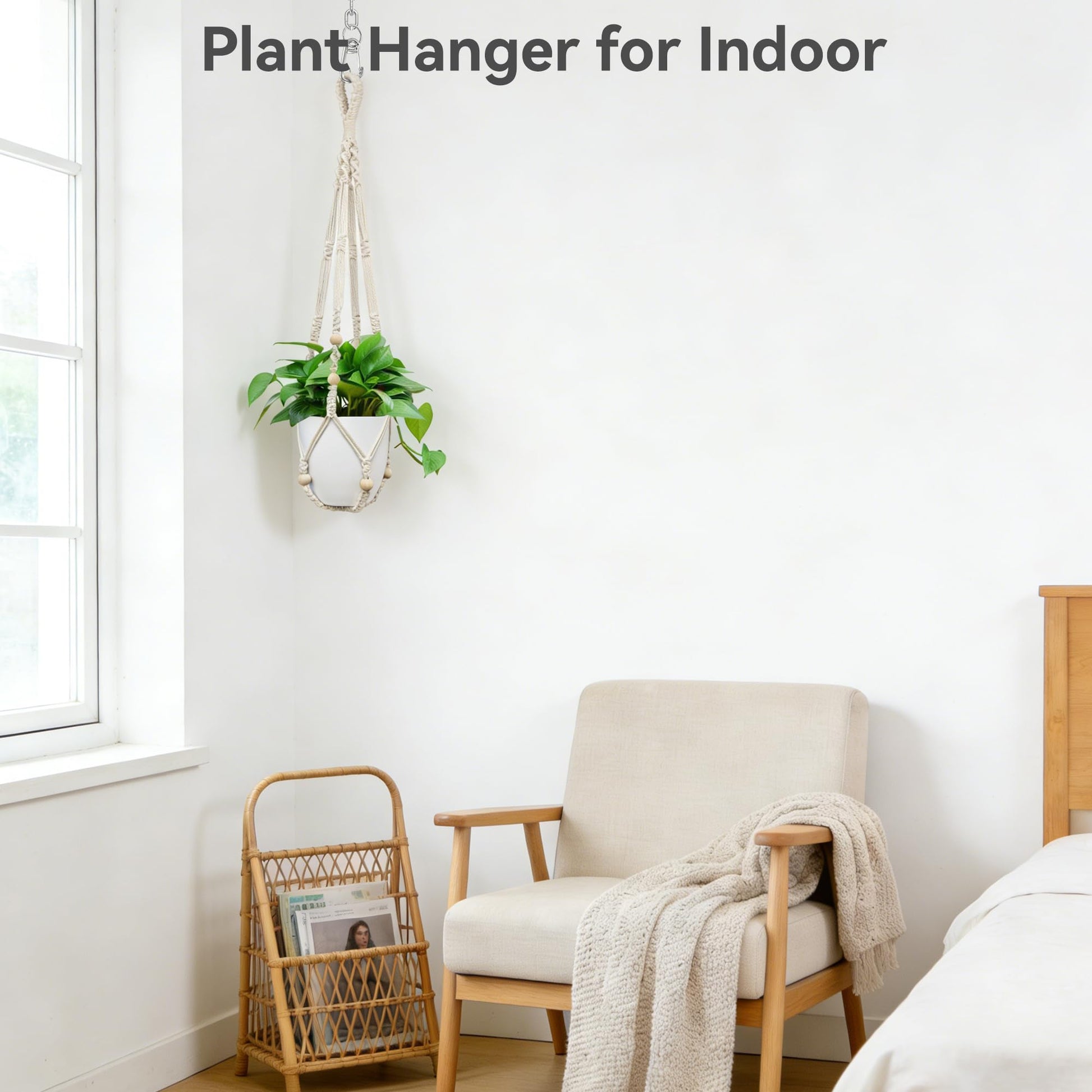 USLAI Macrame Plant Hanger, Fits 4 to 15 Inch Pots, 35 Inch, Ivory, 1 Pack
