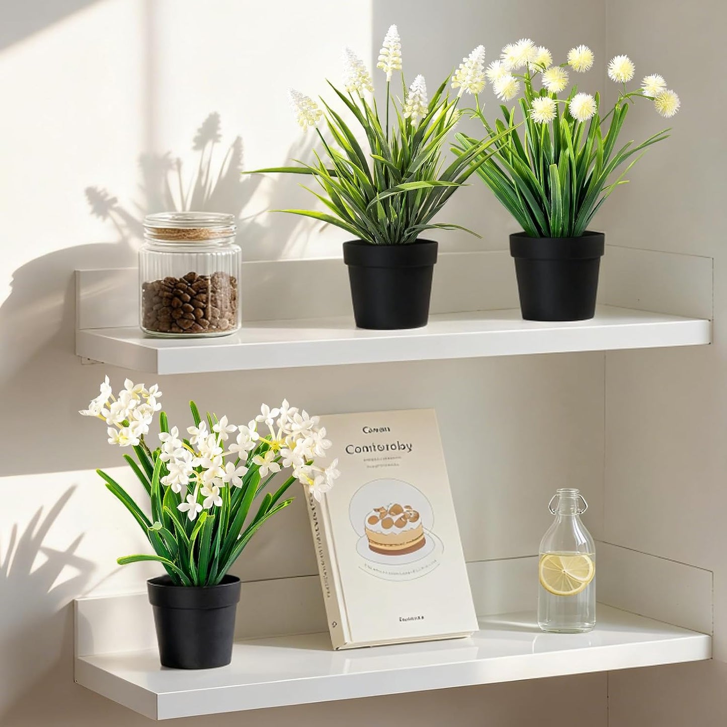 3 Pack Fake Small Plant Artificial Potted Flowers for Home Decor Fake Flower Plant Greenery Mini Faux Plant for Indoor Bedroom Living Room Office Shelf Bathroom Farmhouse Decor (Type 5)