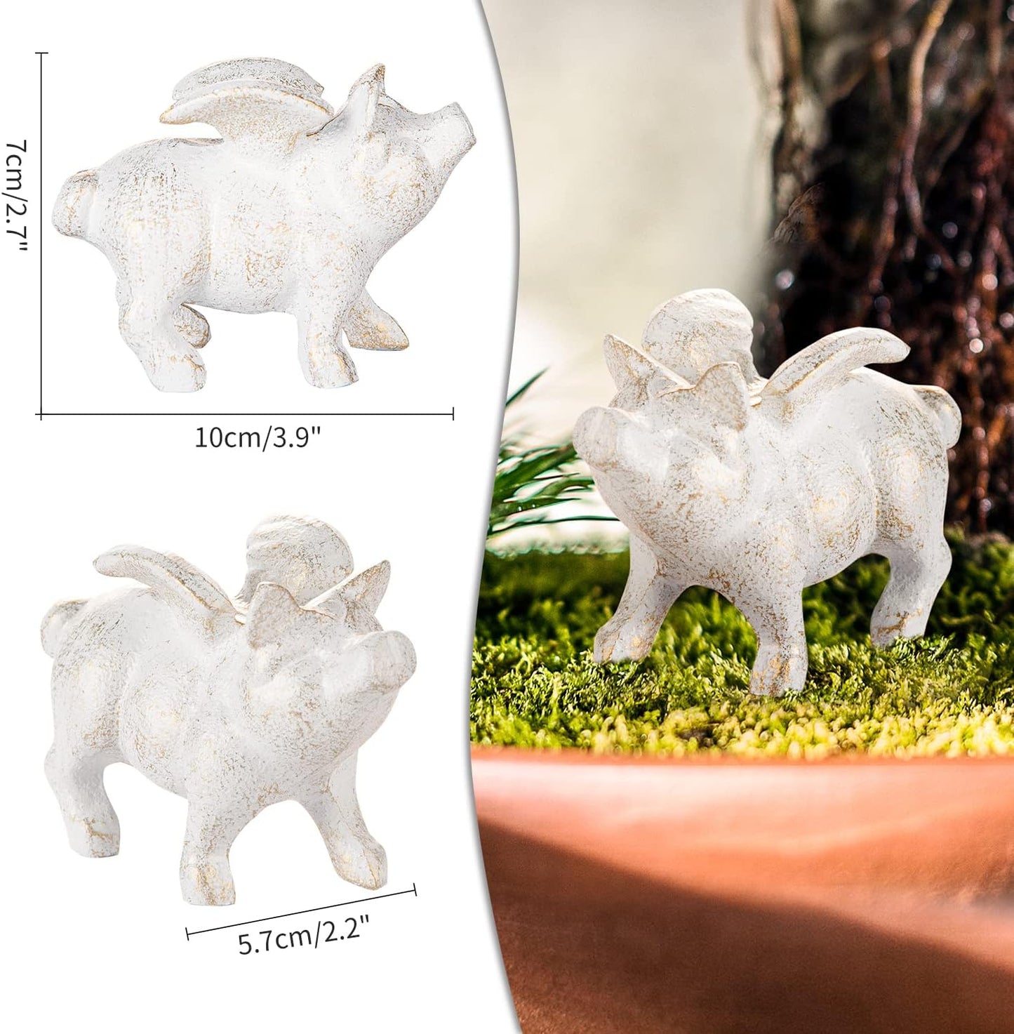 Sungmor 2PC Small Hog Heaven Flying Pig Statues, Cast Iron Animal Angel Figurine, Garden Patio Yard Outdoor Decorative Statues, Home Office Store Desktop Paperweight, Indoor Shelf Display Ornaments