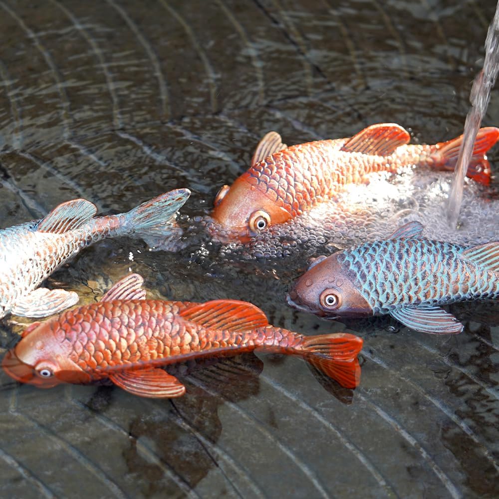 Antique Ceramic Koi Fish Garden Statues - Set of 2 | Exquisite Fish Sculptures for Outdoor, Patio, Pond, and Garden Decorations (Brassy)