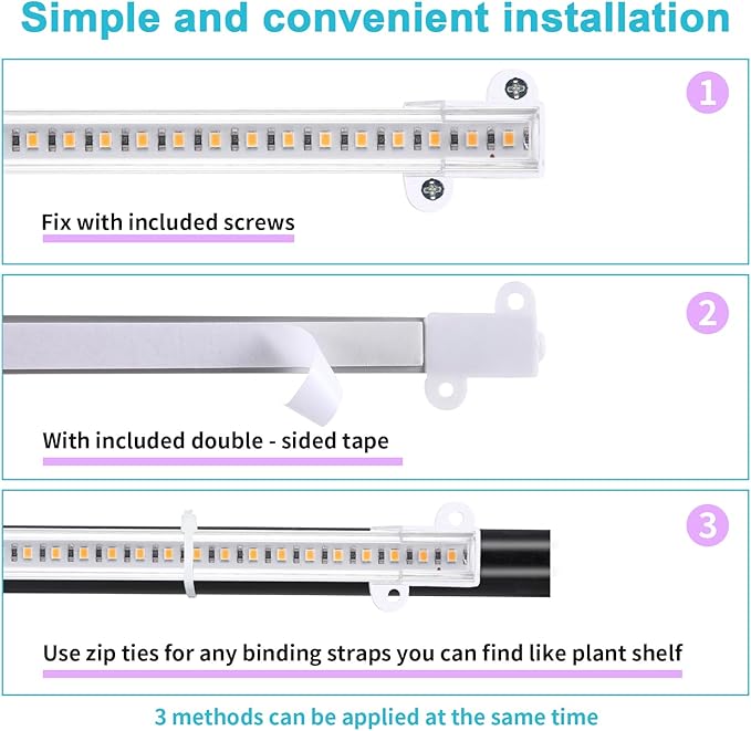 10.2''Grow Light Strips, LED Grow Lamps for Indoor Plants Full Spectrum 3000K, Plant Light Strips with 3/9/12H Timer, 10 Dimmable Levels for Seedling Succulent, Match for Plant Shelf, 3 Head