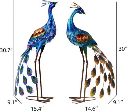 Kircust Peacock Garden Statue and Sculpture, Metal Peacocks Yard Art Lawn Decor, Large Birds Garden Sculptures & Statues for Patio Backyard Pond Home Decoration