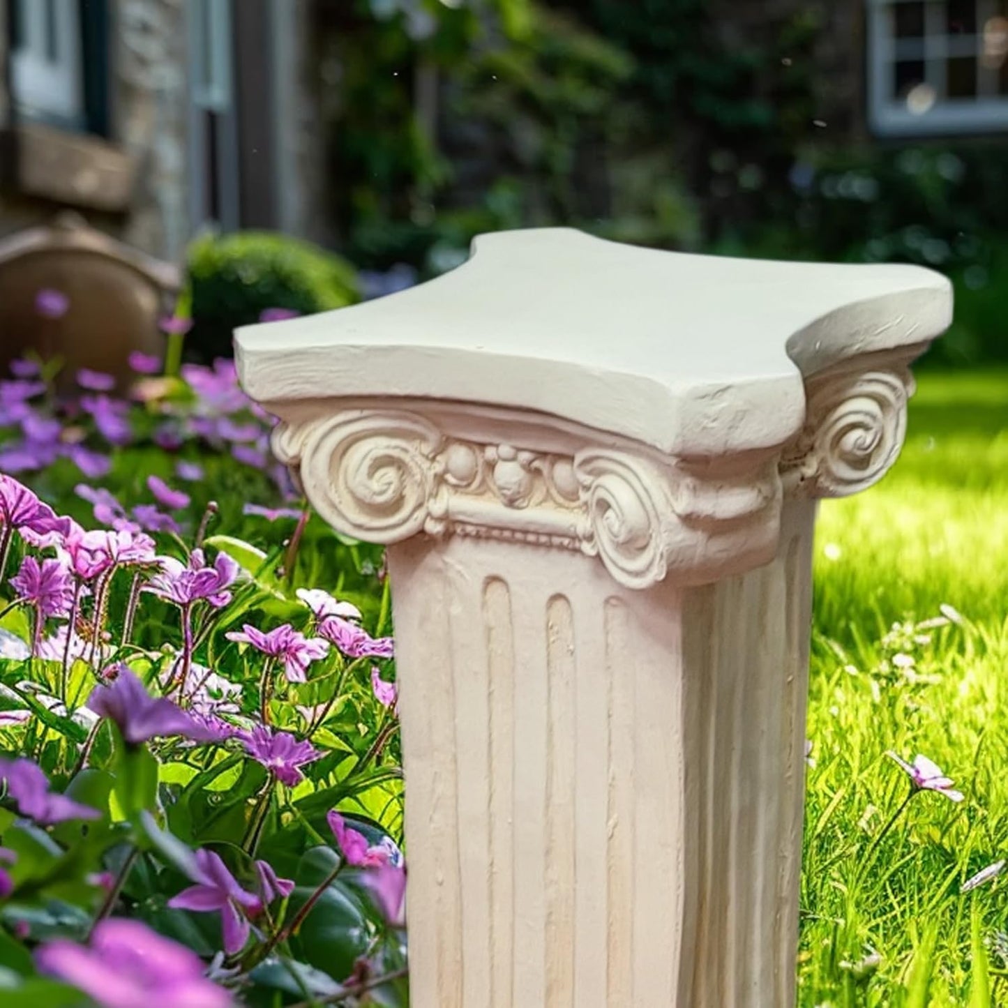 Elegant Classical Greek Roman Ionic Order Vintage Weathered Column Pedestal Decorative Display Stand for Statues Plants, or Vases Perfect for Home Decor and Event Settings, White