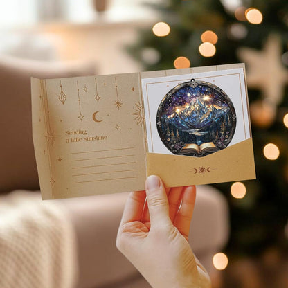 Mountains Books Bookish Acrylic Suncatcher Stained Glass Effect Window Car Hanging Christmas Ornament Indoor Outdoor Decor Garden Bookworm Sun Catcher Book Lover for Women Mom Grandma