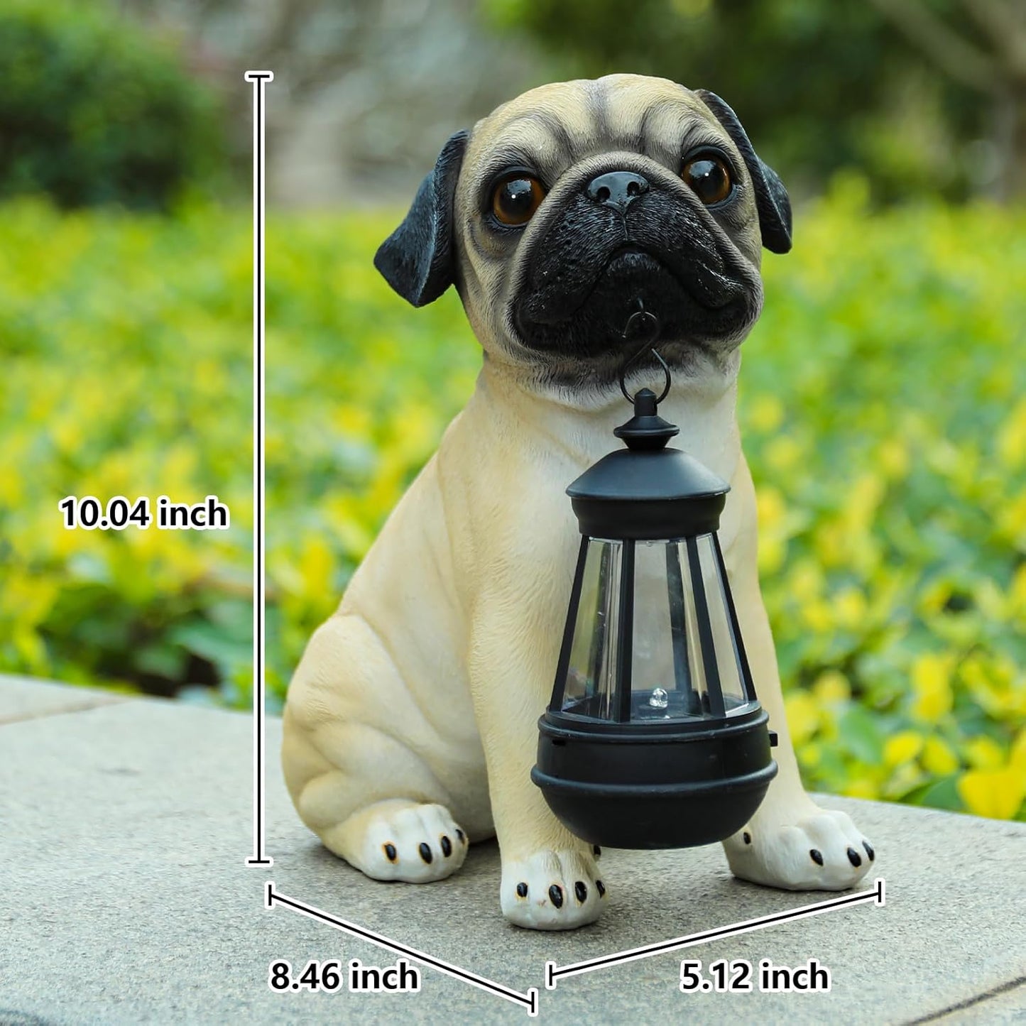 Garden Dog Statues Outdoor Decor, Solar Lights Outdoor Pug Figurines Solar Dog Ornaments for Patio, Lawn, Yard Art Decoration, Housewarming Garden Gift