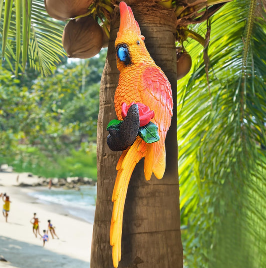 15" Real Bird Decor Statues,Garden Outdoor Animal Sculptures & Statues, Home Resin Parrots Tree Lawn Decor, Bird Figurine Art,Hanging Parrots Sculptures, Tropical Statues,Tiki Bar for Outside