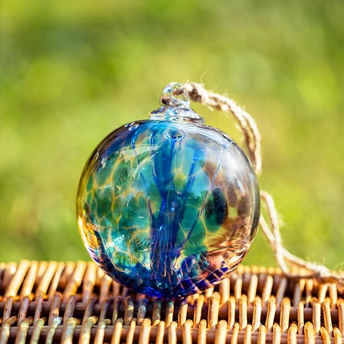 4” Tree of Life Witch Balls, Gazing Balls Hanging Friendship Balls, Hand-Blown Glass Christmas Ornament for Window Outdoor Home Decor, Garden Patio Decoration, Gifts for Women (Blue)