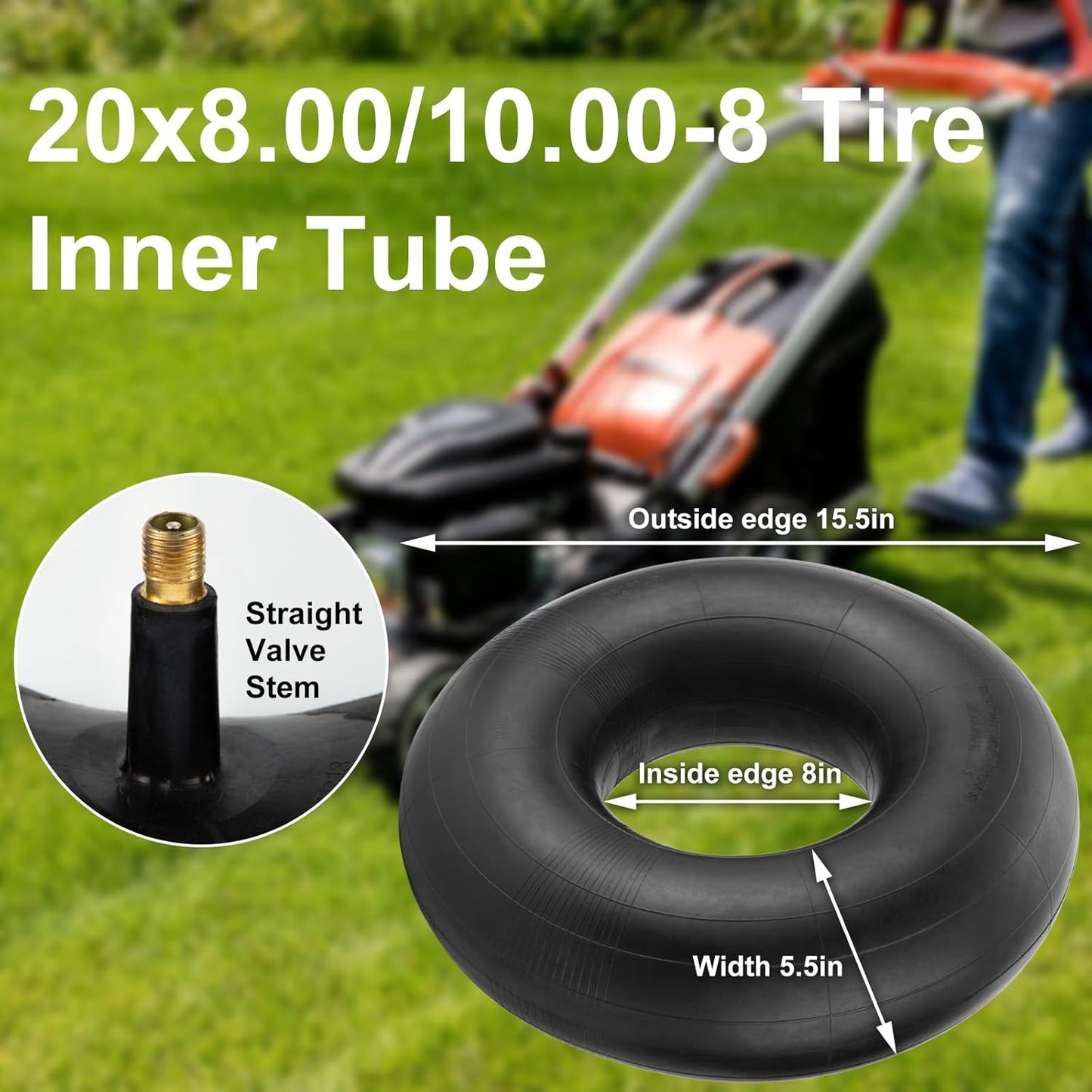 20x8.00-8" 20x10.00-8" Inner Tubes, 2 Pack Heavy Duty Replacement Tire Inner Tubes 20x8-8, 20x10-8 with Straight Valve Stem for Lawn Mowers, Tractors, Hand Trucks, Wheelbarrows, Trolleys, Wagons