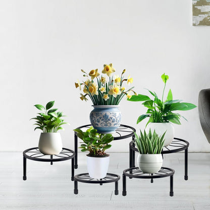 5 Packs Metal Plant Stand Indoor, Outdoor Black Plant Stand for Multiple Plant, Rustproof Iron Round Heavy Duty Flower Pot Stand, Plant Shelf for Planter Garden Home