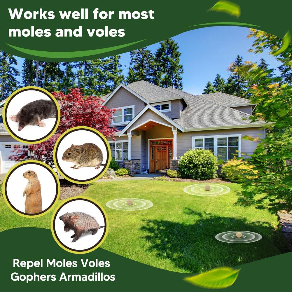 Mole Repellent Outdoor, Gopher Repellents, Vole Repellent for Lawn, Natural Groundhog Repellent, Safe for People & Pets, Mole Repellent for Lawn and Garden, 3 Months Protection -8P