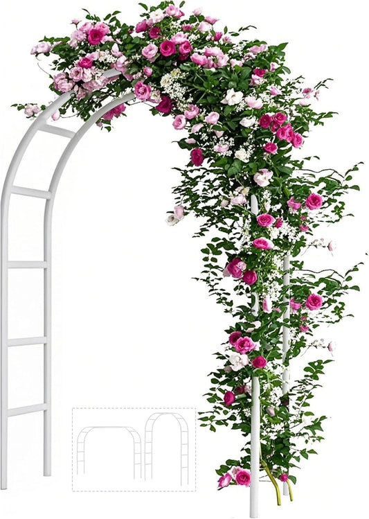 Adorox Metal Garden Arch Trellis for Climbing Plants 7.8ft Outdoor Arch Wedding Halloween Christmas Vine Trellis Pumpkin Archway Assemble Freely 2 Sizes White