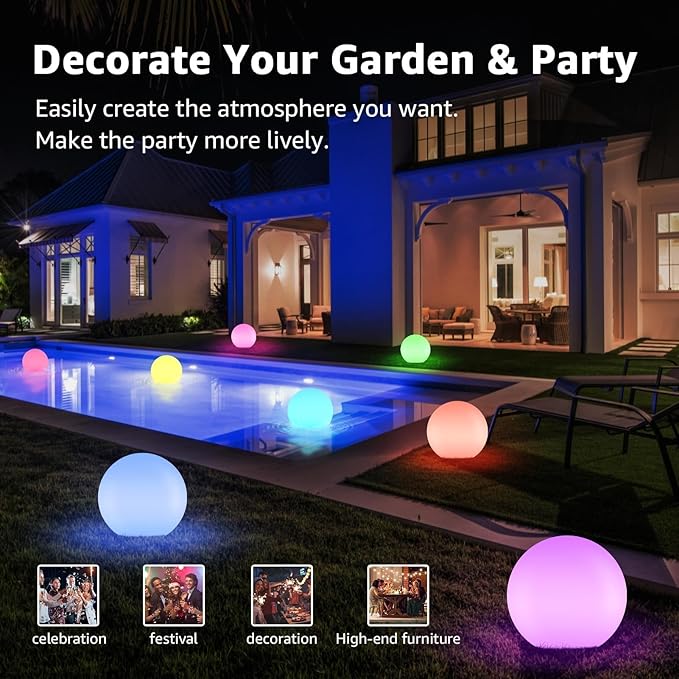FUYO LED Ball Light, 10-inch Solar Light Up Pool Balls, Rechargeable & Remote Control Globe Lights 16 RGB Colors Mood Night Light, IP66 Water-Resistant Floating Light for Pool, Party, Pond - 1pcs
