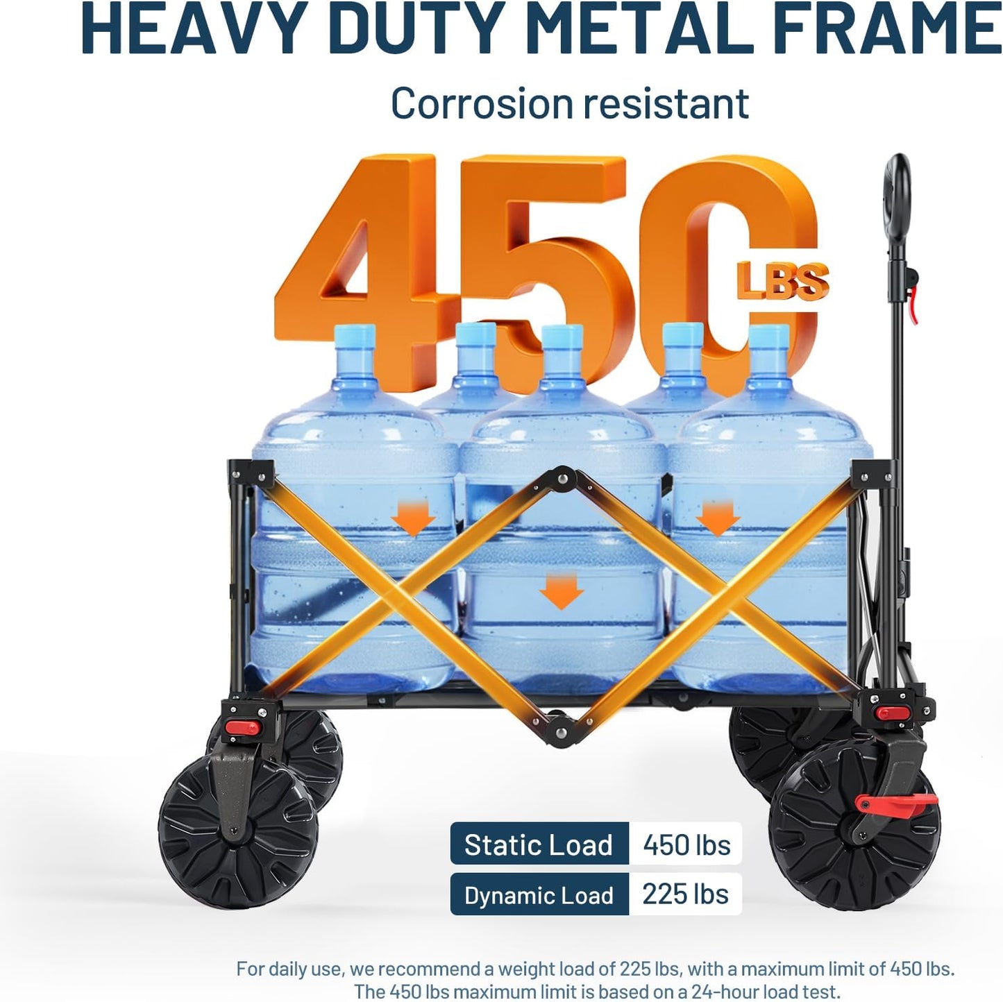 Timber Ridge Outdoor Collapsible Wagon with Brakes Utility Folding Cart Heavy Duty All Terrain Wheels for Shopping Camping Garden with Side Bag and Cup Holders, Blue