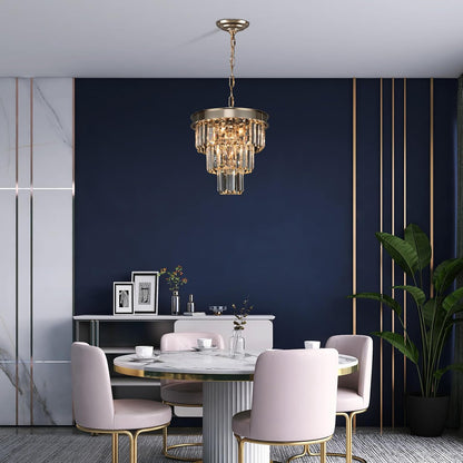 Crystal Chandeliers for Dining Room Light Fixtures Over Table，4-Lights Modern Champagne Gold Crystal Pendant Lighting Fixture，Small Chandeliers for Kitchen Island Bedroom Entryway D12 Inch