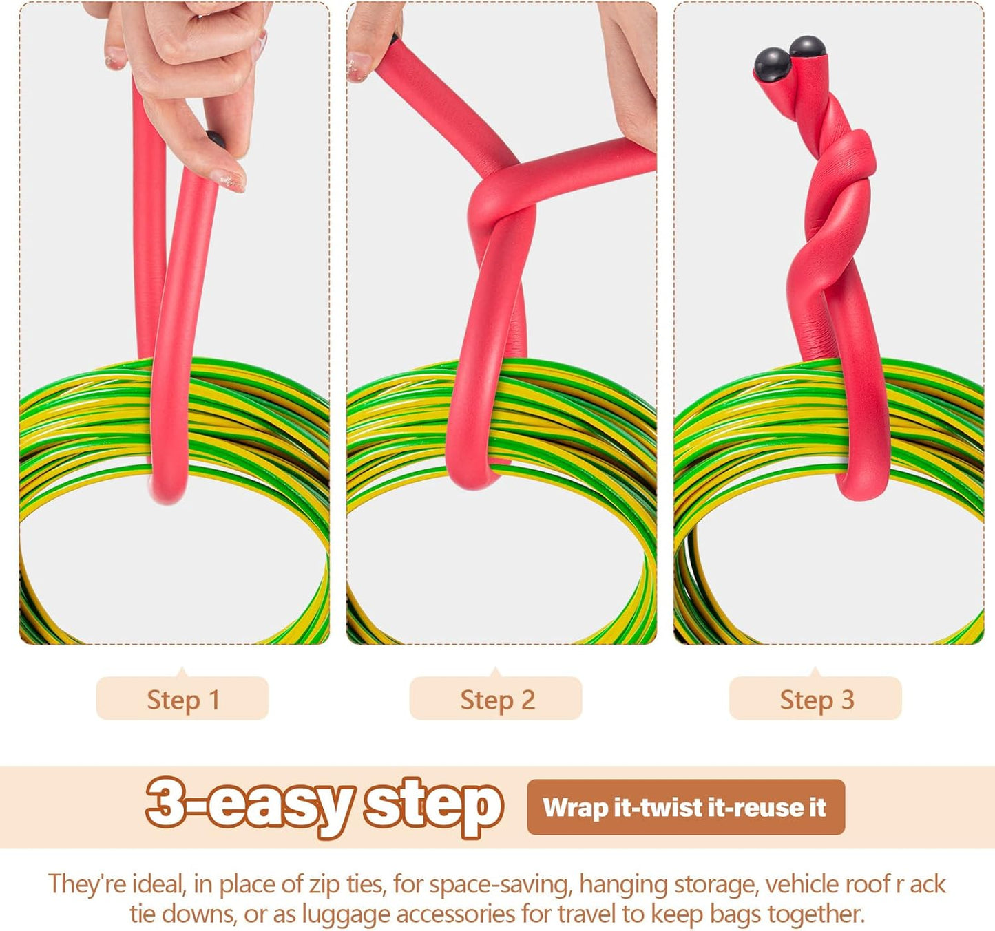 20 Pcs 17 Inch EVA Foam Twist Rubber Ties Reusable Bendable Cable Tie Straps Flexible Heavy Duty Twisty Ties for Organizing Cords Bundling (Red)
