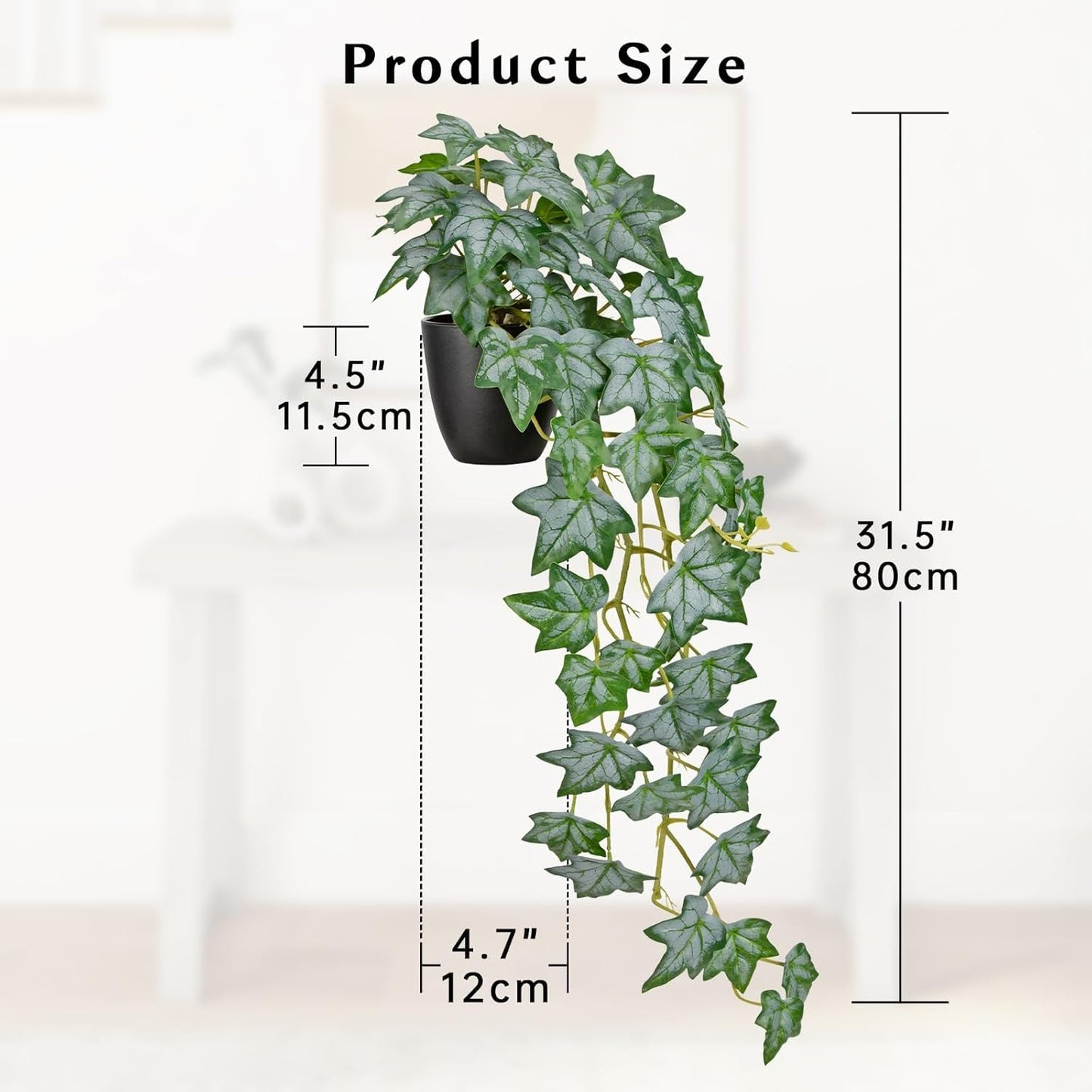 Realistic Fake Pothos Ivy Plant with Pot Artificial Leaves Featuring a White Frosted Finish for Home Shelf Decor Indoor Silk Artificial Plant Large