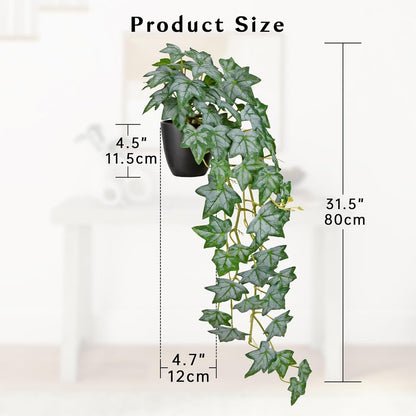 Realistic Fake Pothos Ivy Plant with Pot Artificial Leaves Featuring a White Frosted Finish for Home Shelf Decor Indoor Silk Artificial Plant Large