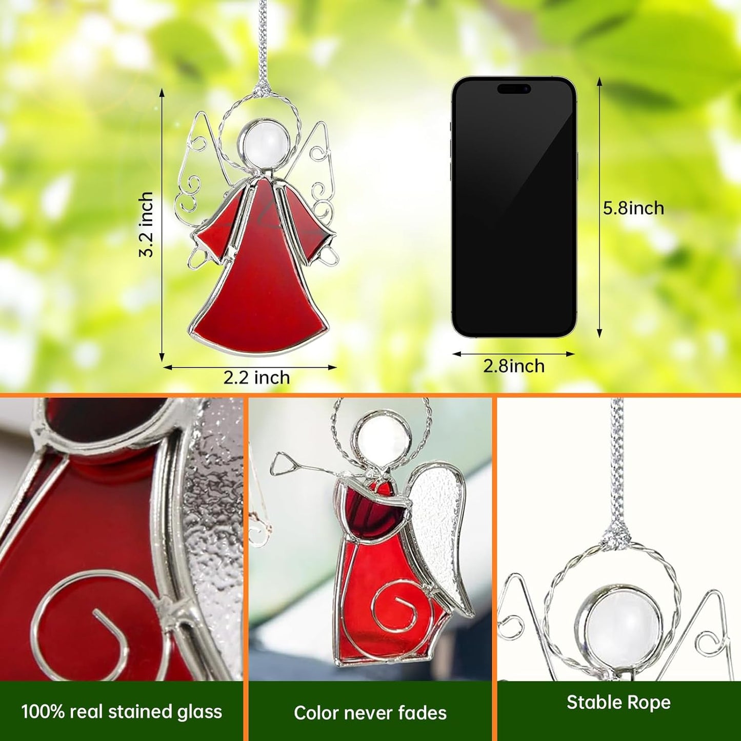 3PCS Handmade Angel Stained-Glass Sun-Catchers for Window Hangings, Stain Glass Angel Suncatchers Ornament Gifts for Women,Christmas Tree Decor Memorial Gifts for Mother's Day
