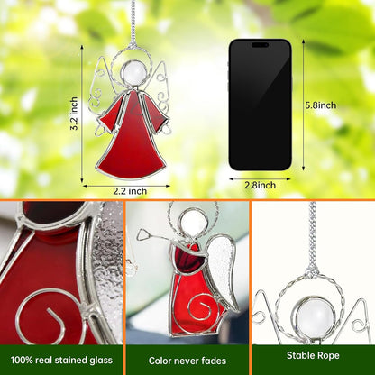 3PCS Handmade Angel Stained-Glass Sun-Catchers for Window Hangings, Stain Glass Angel Suncatchers Ornament Gifts for Women,Christmas Tree Decor Memorial Gifts for Mother's Day