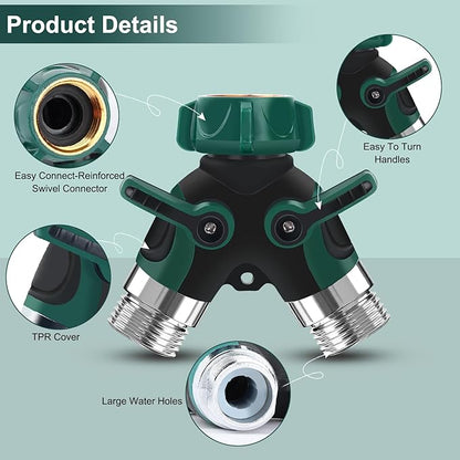 Hose Splitter, Garden Hose Splitter 2 Way Heavy Duty,3/4" Spigot Adapter Connector with 2 Kink Free Faucet Extension Hose Protector 6 Rubber Washers and PTEP Tape for Drip Irrigation, Lawns