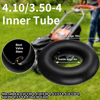 4.10/3.50-4" Inner Tubes, 2 Pack Heavy Duty 4.10 3.50-4/410/350-4 Replacement Tire Inner Tube with Bent Valve Stem for Wheelbarrow, Lawn Mower, Hand Truck, 4" Cart, Tractor, Dolly, Trailer, etc