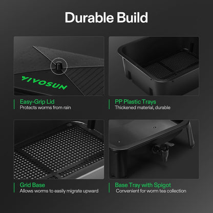 VIVOSUN 3-Layer Worm Compost Bin, 30L Worm Composter, Easy Setup Inclusive Worm Farm Kit for Recycling Food Waste