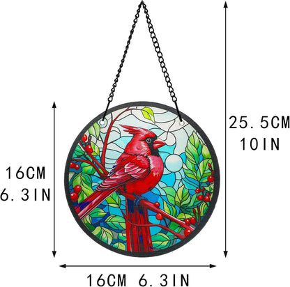 kanpura Cardinal Suncatchers for Windows 6.3” Stained Glass Window Hangings Sun Catcher Glass Panel with Metal Chain and Hooks for Indoor Window Wall Art Home Decor