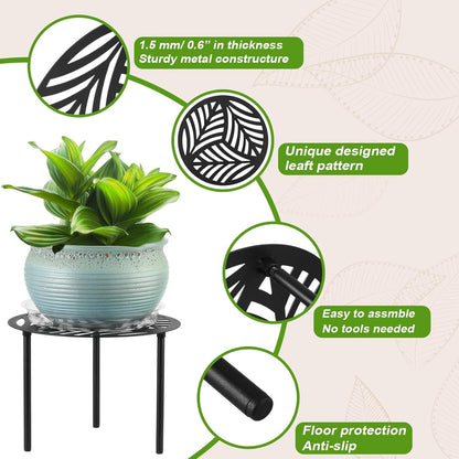 5-Pack 12” Heavy-duty Metal Plant Stands Large Flower Pot Holder for Indoor Outdoor Rust-proof Iron Potted Planter Stand Modern Round Corner Stand Shelf for Living Room Patio Garden Yard, Black