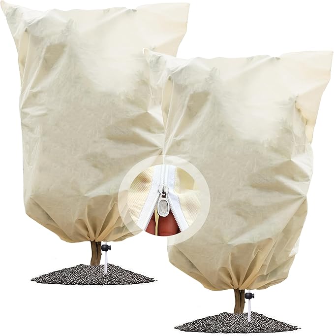 2 Packs Plant Covers Freeze Protection Jacket, 79" x 98", 2.2 oz Thick Frost Blankets for Outdoor Garden Plant Tree in Winter Cold Weather, Heavy Duty Reusable Frost Cloth Bags with Zipper Drawstring