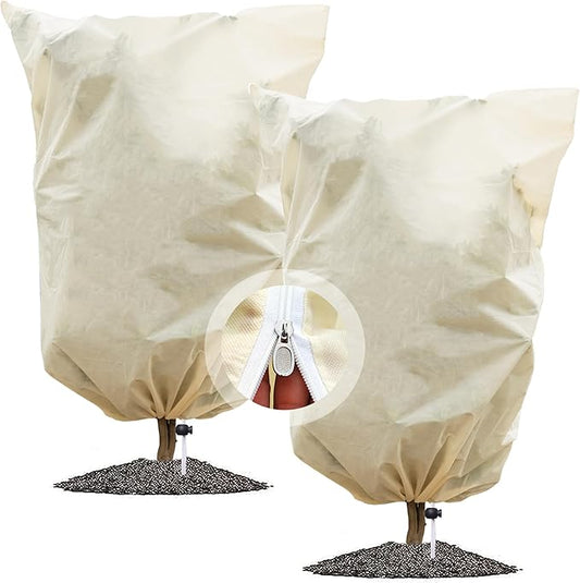 2 Packs Plant Covers Freeze Protection Jacket, 79" x 98", 2.2 oz Thick Frost Blankets for Outdoor Garden Plant Tree in Winter Cold Weather, Heavy Duty Reusable Frost Cloth Bags with Zipper Drawstring