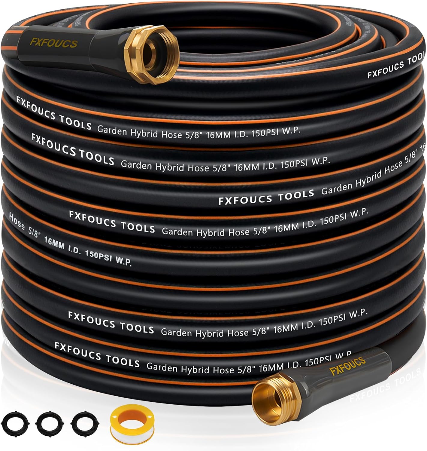 Heavy Duty Garden Hose – 5/8 Inch Flexible, Lightweight Hybrid Hose with 600 PSI Burst Pressure, Swivel Handle, and Durable Copper Male/Female Fittings (Black, 100FT)