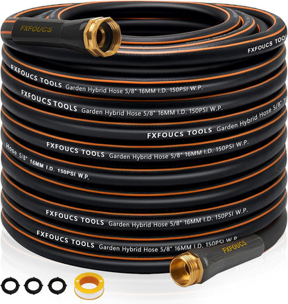 Heavy Duty Garden Hose – 5/8 Inch Flexible, Lightweight Hybrid Hose with 600 PSI Burst Pressure, Swivel Handle, and Durable Copper Male/Female Fittings (Black, 100FT)