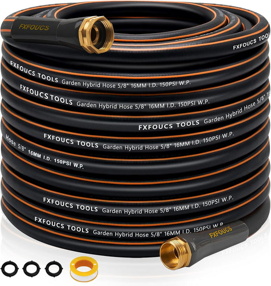 Heavy Duty Garden Hose – 5/8 Inch Flexible, Lightweight Hybrid Hose with 600 PSI Burst Pressure, Swivel Handle, and Durable Copper Male/Female Fittings (Black, 100FT)