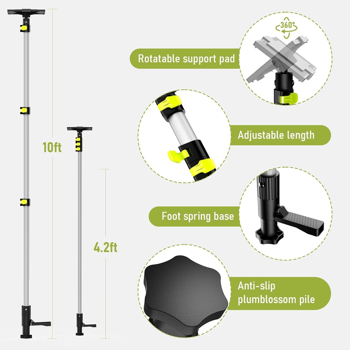 Dust Barrier Poles 4 Pack,Zipper Wall Poles Kit Aluminum Alloy Retractable for Renovation, Remodeling,Interior Decoration,Isolation Work 10Ft