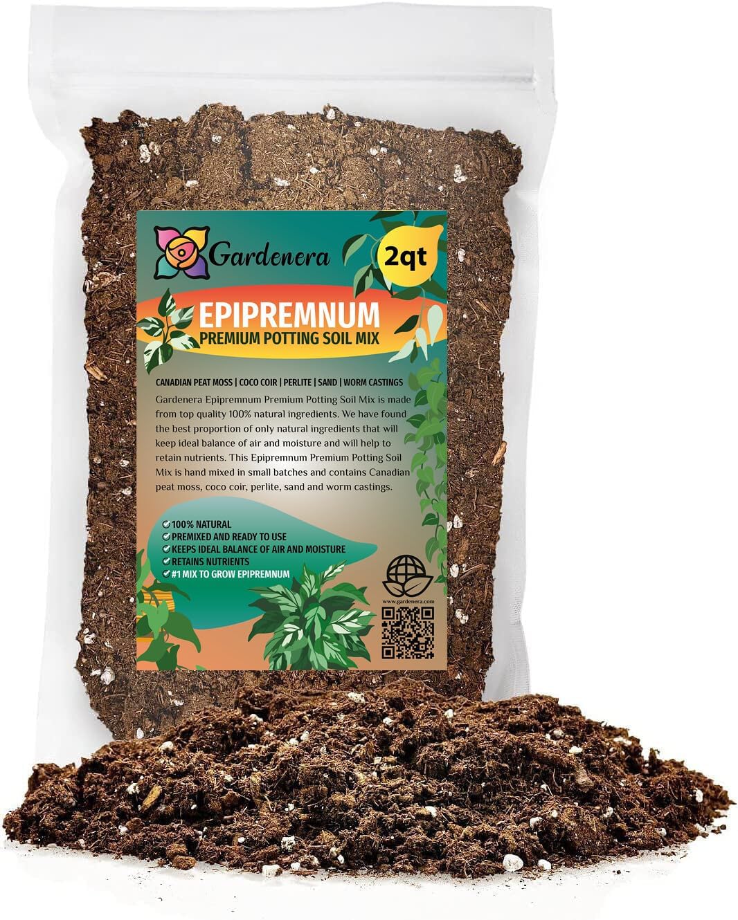 Elevate Your Space with Gardenera's Organic Potting Mix - Tailored for Thriving Epipremnum Plants and Gorgeous Leaves - 2 Quart